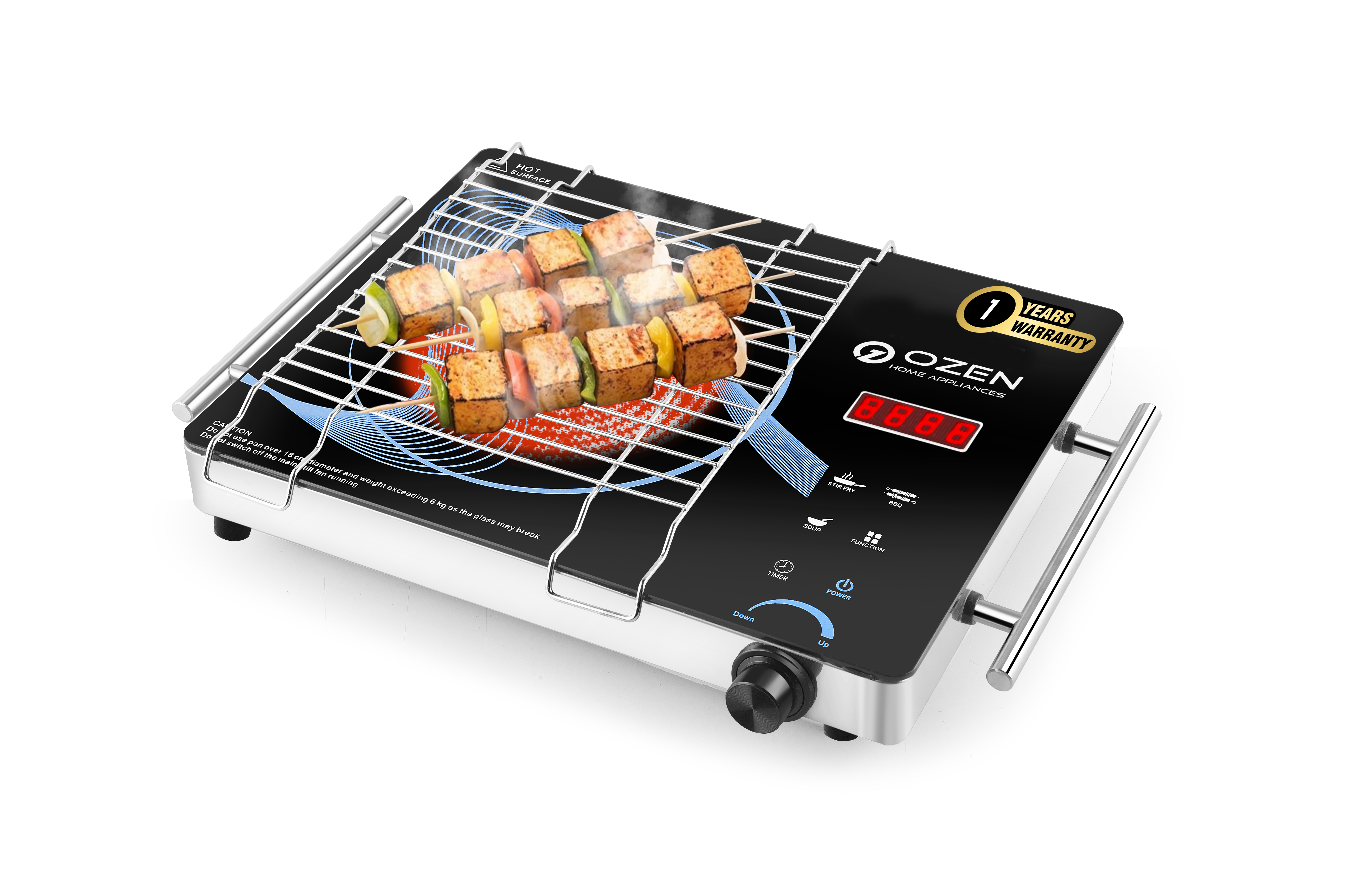 OZEN 2000 W Infrared Cooktop Touch Panel  (Black, Infrared Induction Cooktop with Steel Grill | Overheat Protection)